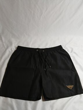 Prada Black Swim Shorts with Gold Logo Patch